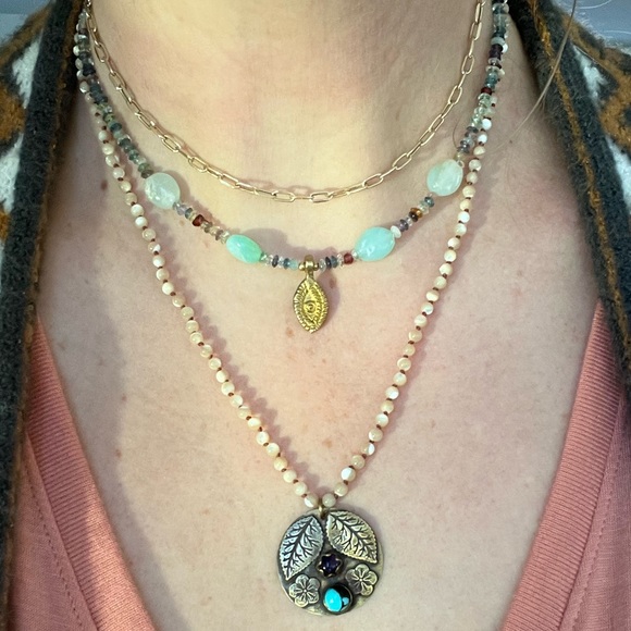 Handmade mixed gemstone evil eye necklace - Picture 7 of 10